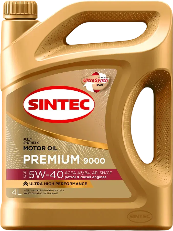 Масло моторное Sintec Premium 9000 SAE 5W-40 ACEA A3/B4 API SN/CF, 1 л.