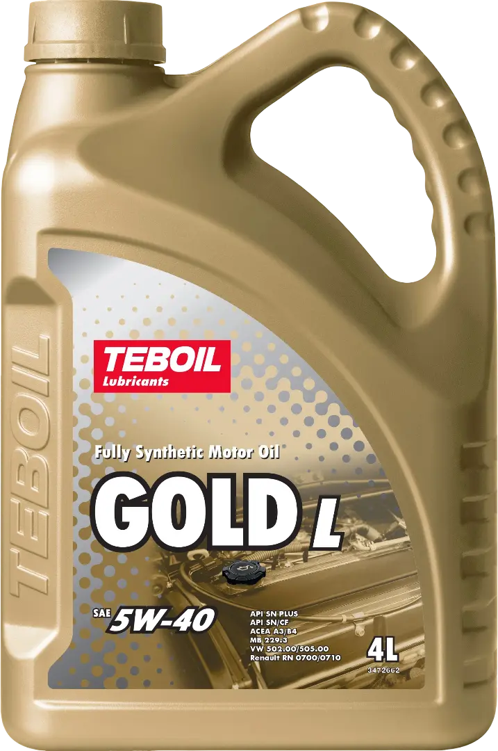 Масло мотоpное Teboil Gold L 5W-40 4л API SN/SN PLUS/CF/ACEA A3/B4/VW 502.00/505.00